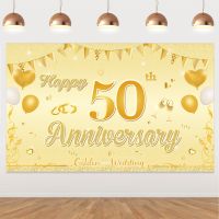 ฉากหลังครบรอบ50Th มีความสุข En ป้ายงานแต่งงาน50Th ตกแต่งวันครบรอบแต่งงานการจัดเตรียมงานเลี้ยงครบรอบ50ปี