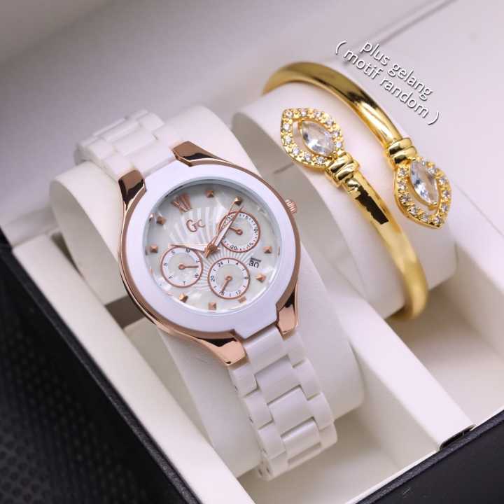 Jam Tangan Wanita Gc Guess Collection Tanggal aktif Rantai Mika Keramik