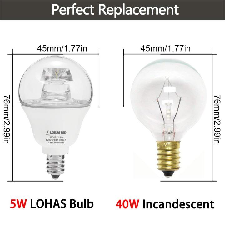 หลอดไฟ-led-e12-40w-เทียบเท่าลูกโลก-g14กลางวัน5000k-ไฟกลางคืน5w-120v-โต๊ะโคมไฟตั้งโต๊ะสำหรับโคมระย้าพัดลมติดเพดานในครัว6ชิ้น