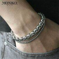 MONIKO สร้อยข้อมือสแตนเลส สําหรับผู้ชาย สไตล์คิวบา พังก์ ไม่ลอกไม่ดำ แฟชั่น