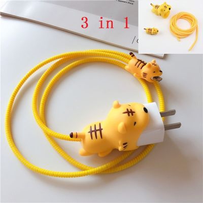 3 in 1 Cable bites Protector for Iphone cable Winder Phone holder Accessory tiger panda rabbit dog cat Animal doll model funny