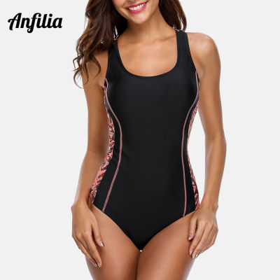 Anfilia Women One Piece Sports Swimsuit Sports Swimwear Padded Backless Beach Wear Bathing Suits Monokini Anthletit Bodysuit
