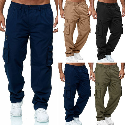 Men Cargo Pants Work Trousers Elastic Stretch Waist Loose Multi Pocket Casual Trousers Pants Sports Outdoor Wearing