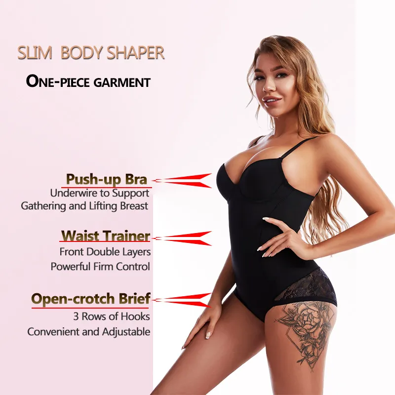 Lace corset tummy control jumpsuit with bra support chest deep V body shape  jumpsuit corset for women