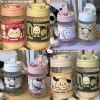 Sanrio Hello Kitty Pachacco Straw Cup Glass Bottle Summer Kawaii INS High Value 500Ml Portable Heat Resistant For Outdoor Travel