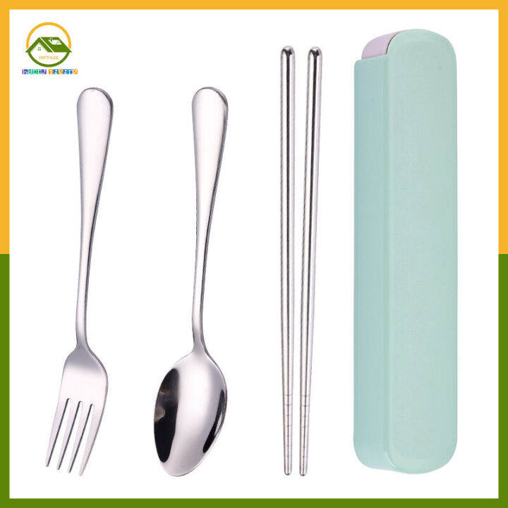 ในสต็อก-จัดส่ง-3-วัน-stainless-steel-portable-cutlery-floor-push-gift-set-three-piece-spoon-fork-chopsticks-outdoor-trip