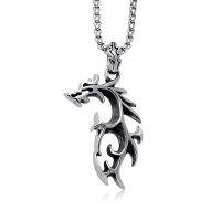 Retro Vintage Look 316L Tribal Dragon Stainless Steel Pendant Necklace W/ SS Chain 60 CM