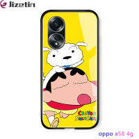 Jizetin OPPO A58 4G การ์ตูนสำหรับเด็กผู้หญิงอนิเมะสำหรับเด็กผู้หญิง Chibi Maruko สีเทียนสำหรับผู้ชายเคสโทรศัพท์กระจกนิรภัยมันวาวเคส