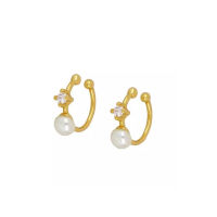 Vetiver pearl Double pearl topaz ear cuff ต่างหูหนีบ ประดับพลอยโทปาซ มุกน้ำจืด มุกแท้ เงินสเตอร์ลิง925 ชุบทอง18k ตัวเรือนเงินแท้ เครื่องประดับ จัดส่งไว