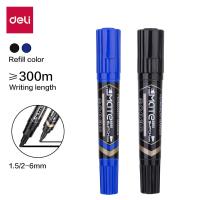 DELI ปากกาเคมีกันน้ำ2ชิ้น/ล็อตปลายแหลม1.5มม. ปลายสิ่วหน้าแบน1-6มม. อุปกรณ์สำนักงาน ES555ปากกามาร์กเกอร์ถาวรหัวคู่