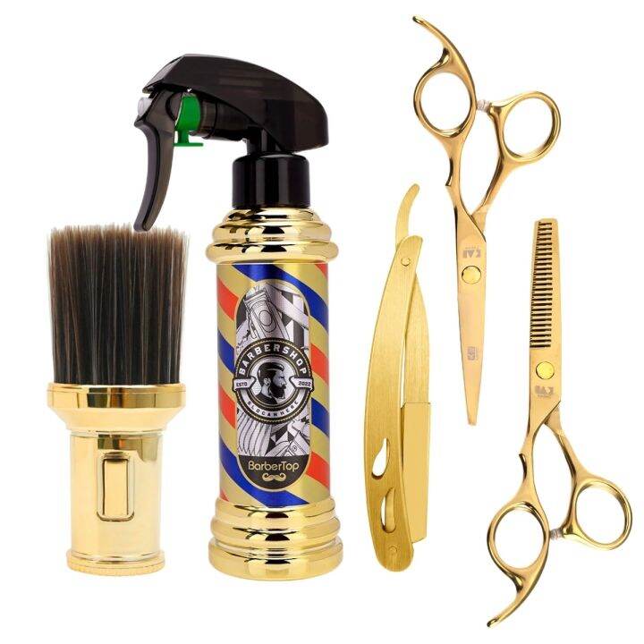 yf-3-5pcs-gold-hairdressing-styling-tools-set-6-inch-haircut-scissors-hair-cutting-comb-suit-men-manual-shaver-barber-spary-bottle