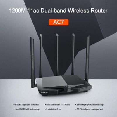 Tenda AC7 Router AC1200 Smart ไวเลส เราเตอร์ Dual Band WiFi Router 1200Mbps