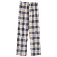 Male pajamas autumn cotton long pants Japanese style simple elastic waist casual large size L-4XL lattice men home sleep bottoms