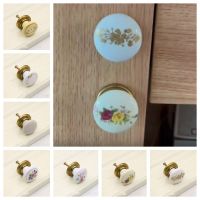 XHLXH Ceramic Cabinet Knob Single Hole Round Drawer Knobs Light Luxury Hand-painted Door Pull Handles Kitchen