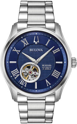 Bulova Classic Automatic Mens Stainless Steel Blue/ Silver Tone
