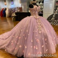 ▪✆ AEOZAD Vestido Spaghetti Quinceanera Lavanda vestido de baile 3DFlower Beads Apliques 15