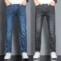 ₪●▲ Jeans mens trousers summer and autumn high-end retro all-match straight slim wear-resistant thin denim cropped trousers