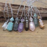 Labradorite Pointed Perfume Bottle Pendants Necklace Quartzs Amethysts Vial QC1026