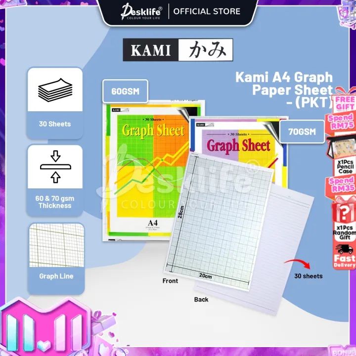Desklife Kami A4 Graph Paper Sheet 30s 60gsm 70gsm (PKT) Kertas Graf
