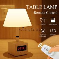 ஐஐ✤ Rechargeable Table Lamp Remote Control LED Night Light with Clock 10 Level Brightness Table Light USB Charging Desk Lamp Reading Working Studying
