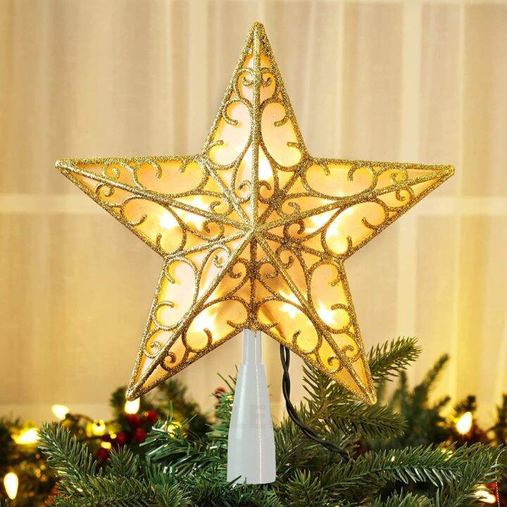 【High Quality】 LEDSTAR Christmas Star Tree Topper Ornament GlitterTree ...