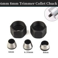 5pcs / Set 1/4－6mm 8mm Trimmer Collet Chuck Router Bit Shank Adapter สําหรับแกะสลักเครื่องตัดแต่ง Chuck Conversion