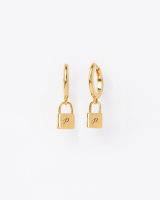 Variandco - Lock Gold Earrings สลักชื่อ - ต่างหูห่วงชุบทองแท้ 18K Gold Plating - ต่างหูสลักชื่อแม่กุญแจ