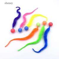 SHENY ของเล่นลูกบอลหนอนมหัศจรรย์สีสันสดใสของเล่นด้ามจับผ้ากำมะหยี่นุ่มแบบโต้ตอบสำหรับแมวลูกบอลยางยืดหยุ่นหนอนและแมวบรรเทาความเบื่อ