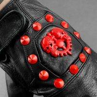 ถุงมือหนังหัวกะโหลกคู่สำหรับผู้หญิง Biker Motorcycle Fingerless s