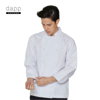 dapp Uniform เสื้อเชฟแขนยาว SALE  กระดุมคู่ Sam White Longsleeves Chef Jacket with Buttons สีขาว (TJKW1912)