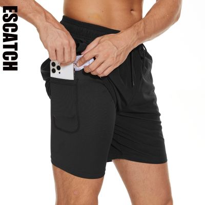 ESCATCH Mens Trunks with Compression 2 1 Quick-Dry Gym Shorts Swim Pockets