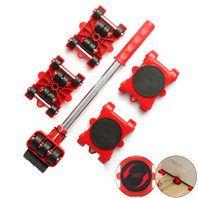 Furniture Mover Set Furniture Mover Tool Heavy Stuffs Moving Transport Lifter Wheel Roller Professional Bar Hand Tools 5 Pcs Set