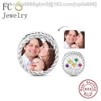 Custom Photo 925 Sterling Silver Round Shape Family Tree Bead Fit Original Pan Charms Bracelet For Women Couple Berloque