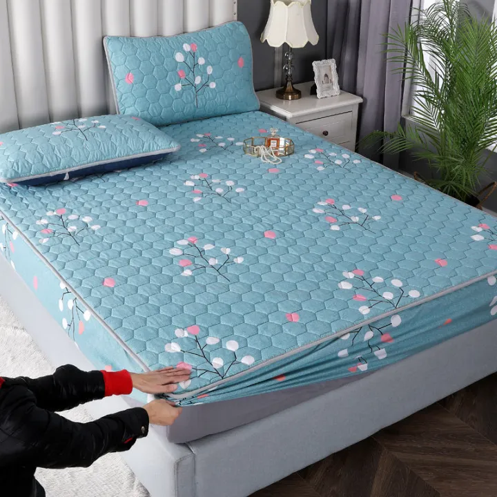 Thicken Quilted Mattress Cover King Queen Quilted Bed Fitted Bed Sheet AntiBacteria Mattress
