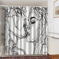 【Bathroom sale】 Sketch Kissing LoversBathroom Set With Shower Curtains BlackWhite Home Decoration Wall Screen3D Curtains