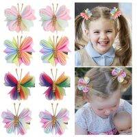 ncmama Butterfly Hair Clip Gradient Flocking Hairpin with Gold Accessories Headwear Girl Children Hair Accessories 5x6cm 8g 2pc