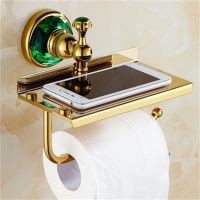 Free ShippingLuxury green crystal brass gold paper box roll holder toilet gold paper holder Bathroom Accessories bath hardware