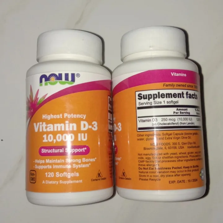( NEW ) NOW VITAMIN D3 Highest Potency 10,000 IU Structural Support 120