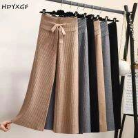 【CW】 2022 Knitted Pants Female Waist Knit Wide Leg Loose Drawstring Warm