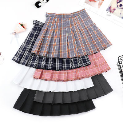 2023 New Skirt Summer Unlined High Waist Pleated Skirt Cotton Blend Plaid Skirt Womens Korean-Style All-Match A- Line