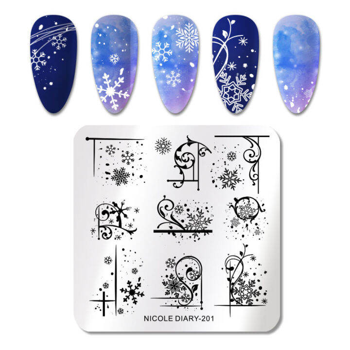 NICOLE DIARY French Line Flowers Nail Stamping Plates Stainless Steel Geometric Floral Leaves Stamp Template Printing Stencils