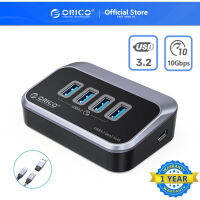 Orico ฮับ USB 3.2 10Gbps USB C เป็น 4 พอร์ต USB 3.2 Gen 2 Hub ABS USB C Splitter พร้อมสายเคเบิลข้อมูล 50 ซม. และอะแดปเตอร์ USB C เป็น USB