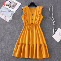 Women Summer Fashion Solid V Neck Ruffles Sleeve Elegant Party Dresses Vintage Beach Sundress Streetwear Outfits