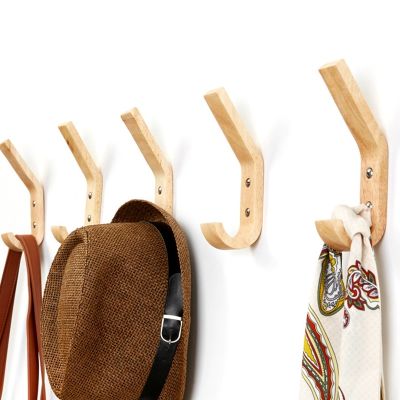 Wooden Wall Mount Hanger Hooks Natural Solid Wood Clothes Storage Rack Home Decor Hooks For Hanging Key Decorative Hooks-1Pc