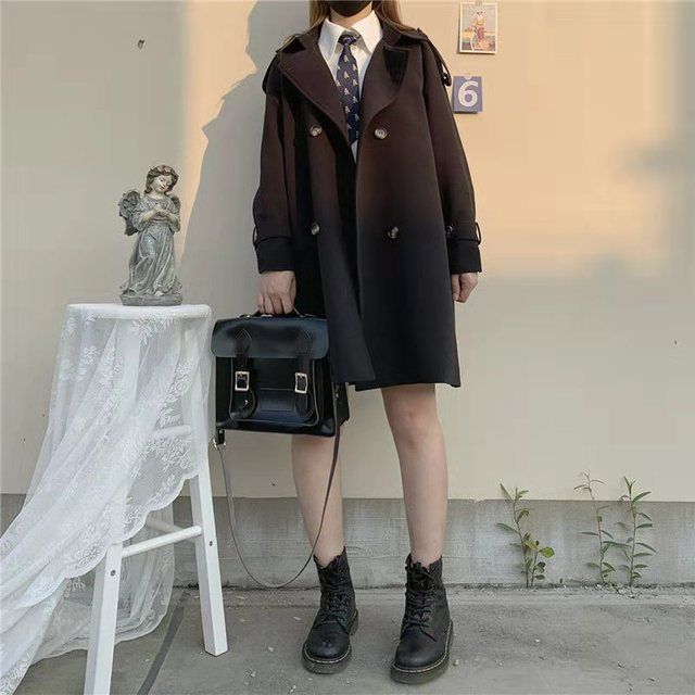 Kawaii Brown Trench Coats Women Harajuku Black Jackets Fall Autumn ...