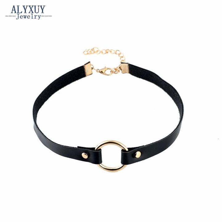 alyxuy-2pcs-set-fashion-jewelry-black-leather-round-choker-simple-temperament-necklace-for-women-girls-gift