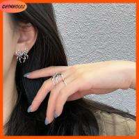 CHINHOUU 4pairs โลหะผสมอัลลอยด์ เล็บหูแมงมุม สีดำสีดำ ระบบไดอาโบล ต่างหูเพทาย ความรู้สึกขั้นสูง ของขวัญปาร์ตี้ปาร์ตี้ ต่างหูรูปดอกไม้ สำหรับผู้หญิง