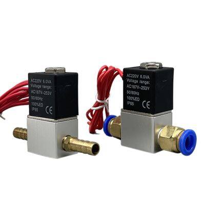 12V 24V 220V Katup Solenoid Listrik Pneumatik 2 Posisi 2 Port Katup Magnetik Udara Tertutup Normal 6Mm 8Mm Sambungan Selang Barb