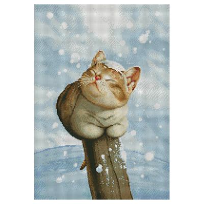 Amishop Top Quality Beautiful Lovely Counted Cross Stitch Kit Cat In Snow Snowing Sleeping Kitty On The Wood Tree