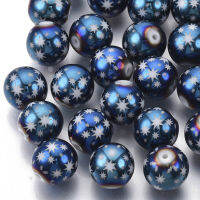 20pc Christmas Electroplate Glass Beads Round with Star Pattern Blue Plated 10mm Hole: 1.2mm